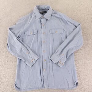 Nat Nast Shirt Mens M Blue Silk Cotton Long Sleeve Waffle Knit Button Up